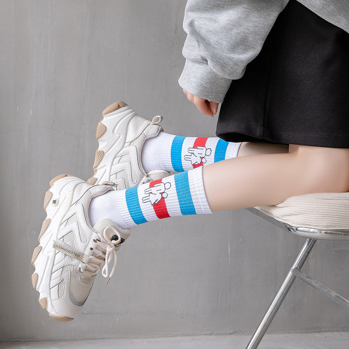 Wholesale Small niche design, striped cotton socks, college style high top socks, unisex
