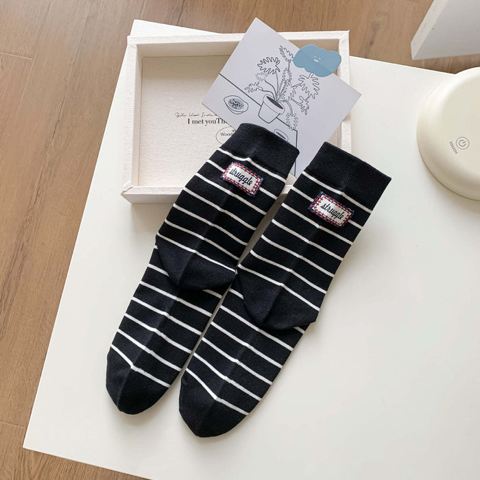 Wholesale Striped socks, mid tube socks, cotton boneless mid tube socks, fashionable and simple long tube socks