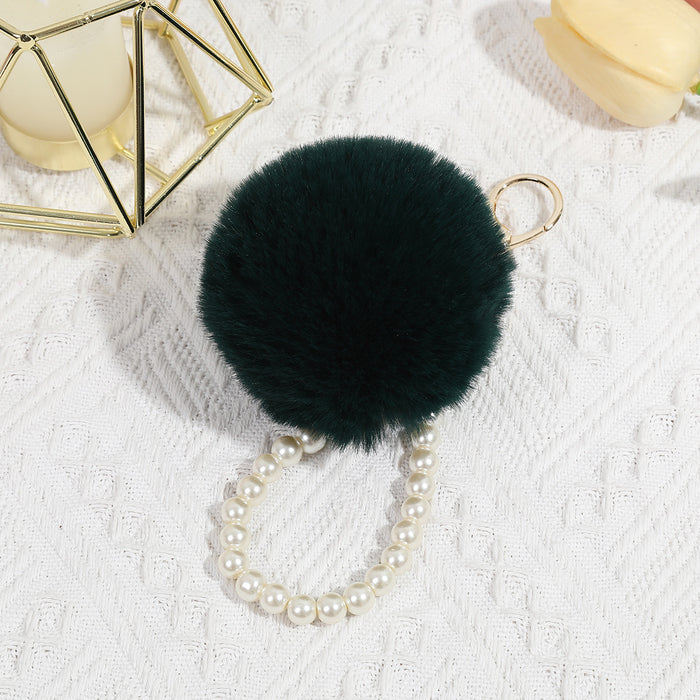 Wholesale Cute Pearl fur ball pendant bag decoration plush keychain mobile phone earphone cover car fur ornaments