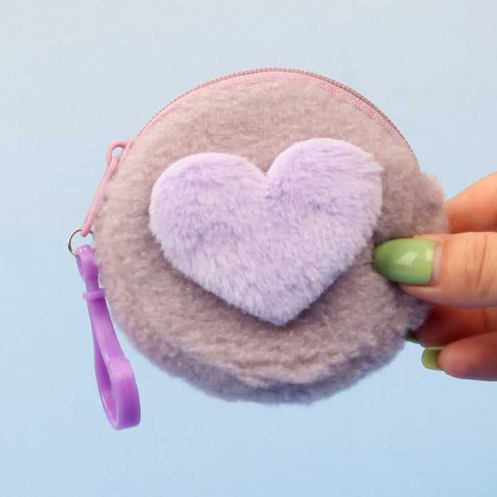 Wholesale Stylish Heart Shaped Plush Pouch For Women Coin Wallet Earphone Case Card Holder Gift Everyday Use