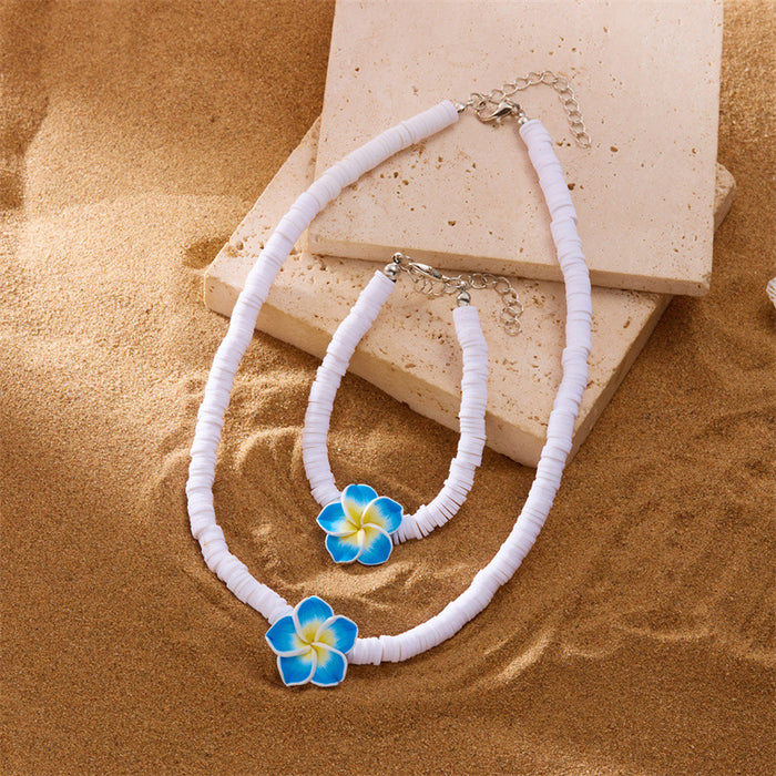 Wholesale Soft Clay Flower Shell Beach Necklace and Bracelet Set Summer Vacation