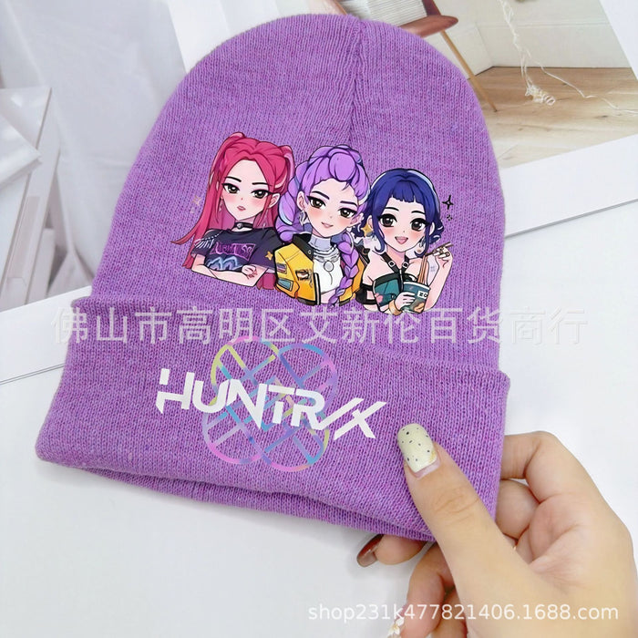 Wholesale KPOP Knitted Hat Warm Gloves Printed Hat