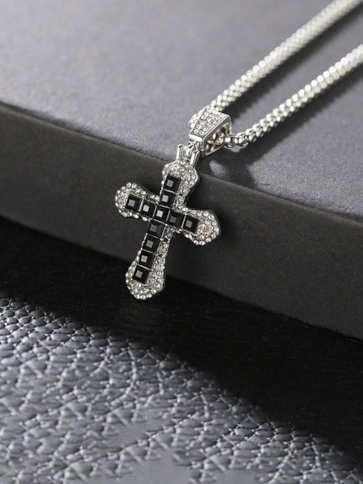 Wholesale Long necklace with Diamond-Accented Cross Pendant