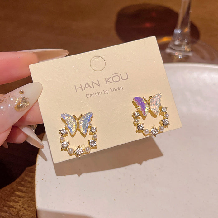 Wholesale Crystal Butterfly Pearl Earrings