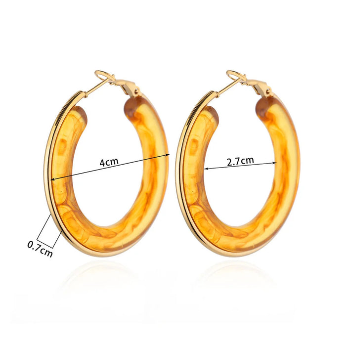 Wholesale Gradient Color RetroC-shaped Resin Earrings Stainless Steel
