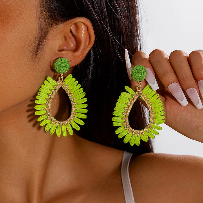 Wholesale hand woven raffia grass holiday style earrings summer color matching beach style earrings