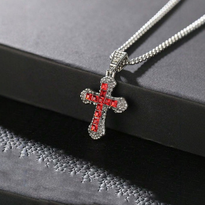 Wholesale Long necklace with Diamond-Accented Cross Pendant