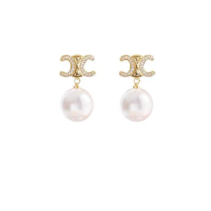 Wholesale Letter Diamond Pearl Earrings JDC-ES-YuHang011