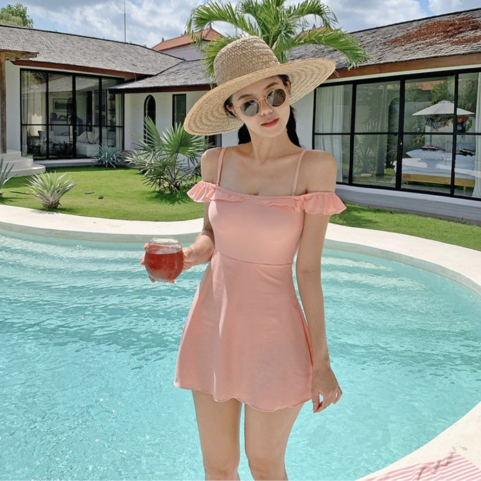 Wholesale New vacation hot spring swimsuit with a slimming one-piece skirt style swimsuit that covers the skin