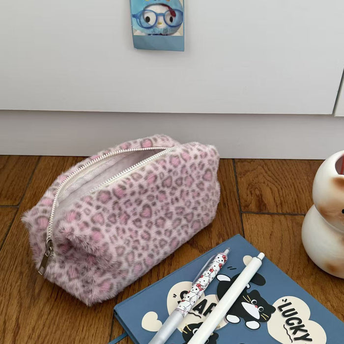 Wholesale Plush Leopard Print Pencil Bags