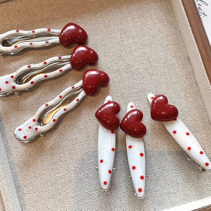 Wholesale Red Polka Dot Heart Hairpin for Women Side Hair Clip Hairpin Hair Accessories