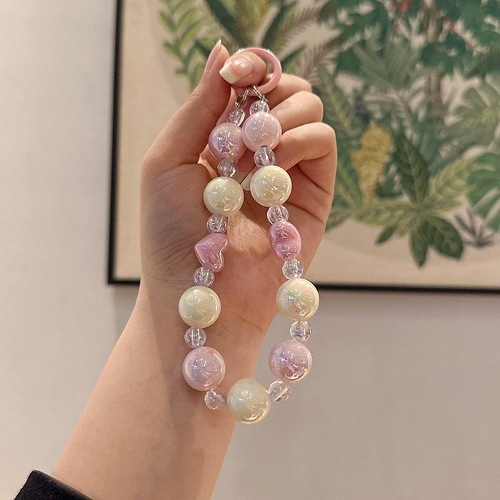 Wholesale Color plated bead peach heart colorful acrylic mobile phone chain dazzling love pendant accessories