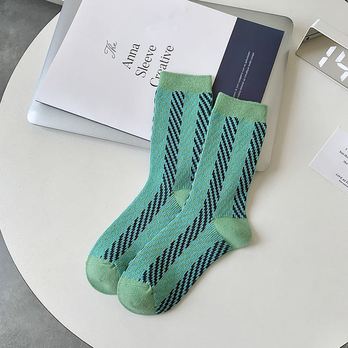 Wholesale New socks, retro mid tube double needle socks, stacked socks