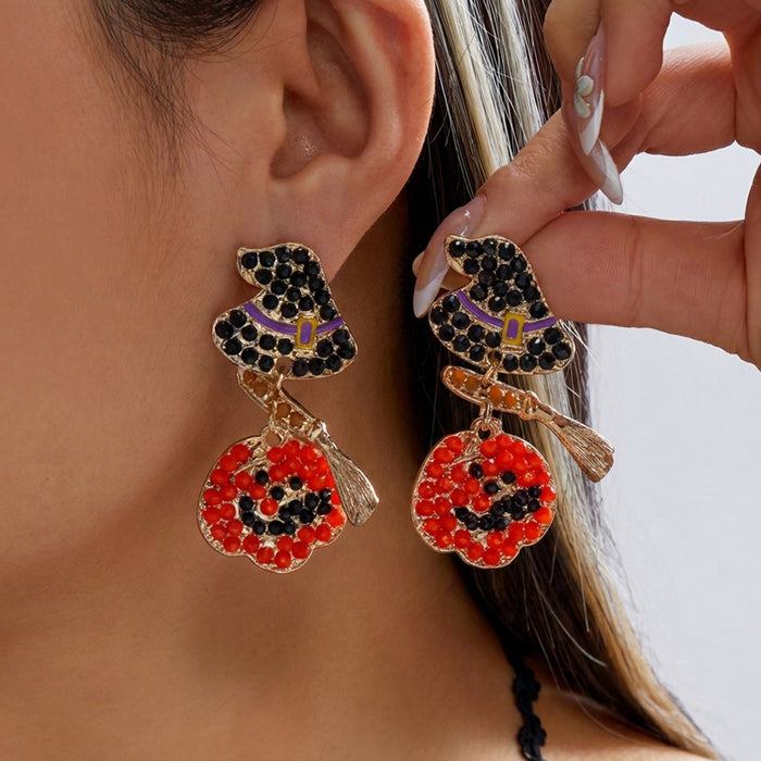 Wholesale Funny Cartoon Pumpkin Earrings Creative Graffiti Design With Pearl And Rhinestone Accents Women S Alloy Fashion Accessory