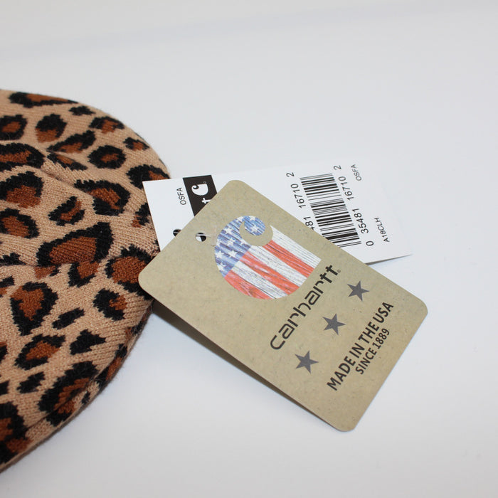 Wholesale Leopard Jacquard Fabric Label Wool Double Layer Folded Hem Knitted Hat JDC-FH-QingCL005