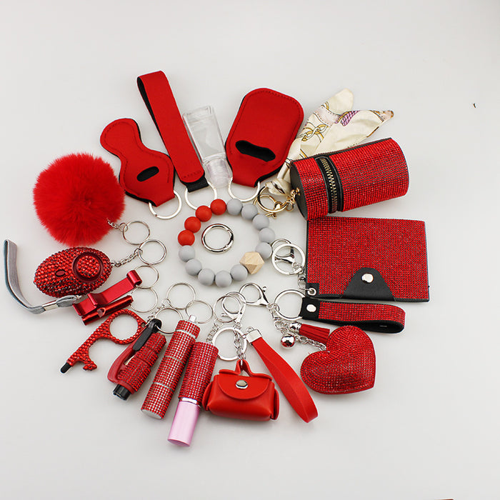Wholesale Trendy 19 Piece Multifunctional Bag Charm Keychain Set White For Handbags Keyrings Jewelry Accessory Gift