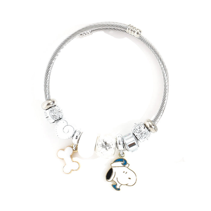 Wholesale Stainless Steel Bracelets cute cartoon beaded bracelet silver open bangle Charms Bracelets