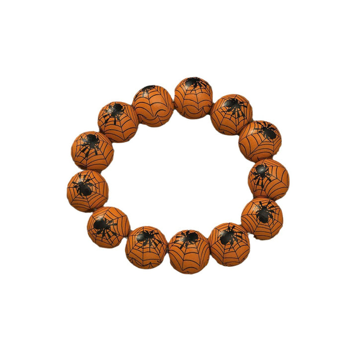 Wholesale Halloween Pumpkin Spider Printed Wooden Bead Bracelet JDC-BT-JunJie004