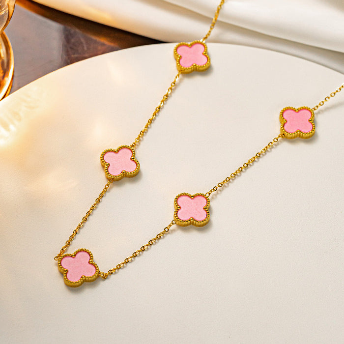 Wholesale 13MM titanium steel 5-link necklace  four-leaf clover necklace