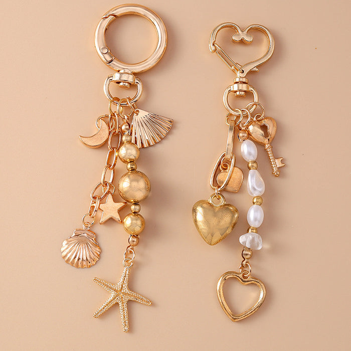 Wholesale Pearl beaded heart key ring backpack charm