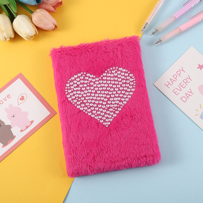Wholesale Diamond heart plush notebook student note plush notepad stationery gift souvenir