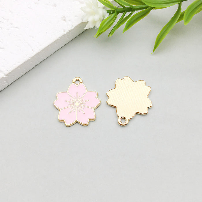 Wholesale Pink oil-sprinkled alloy simulated cherry blossom and  DIY pendant