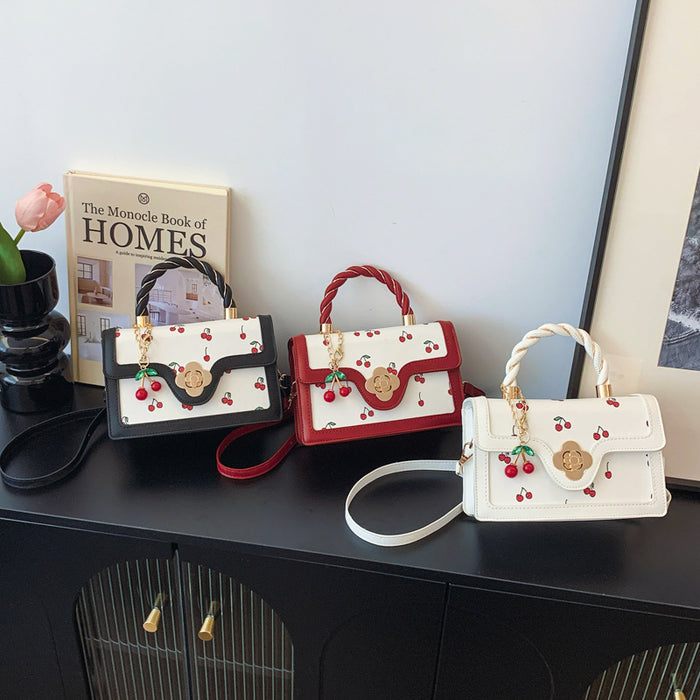 Wholesale Cherry-Print Twisted-Handle Small Square Crossbody Bag