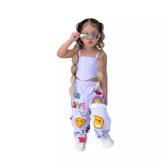 Wholesale Tube Top Suspenders Cartoon Print Pants Children's Suit JDC-CTS-YaYaMi001