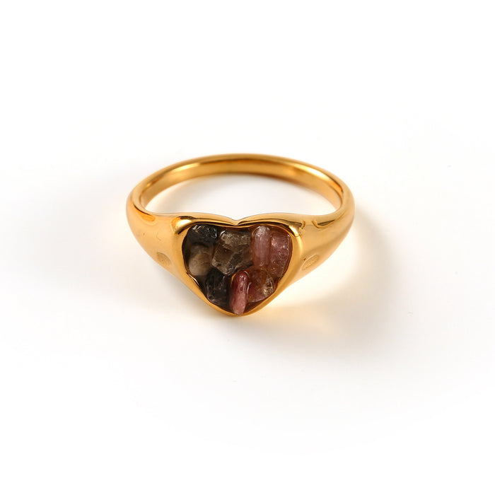 Wholesale Original design, personalized stainless steel ring with natural stone heart shape, high-end feeling, ring color preservation wholesale