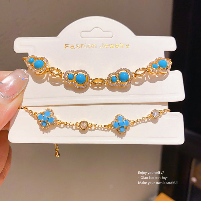Wholesale Gold Plated Zircon Gourd Hollow Bracelet New Chinese Retro Style Jewelry Accessory
