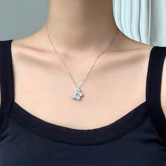 Wholesale Butterfly gemstone necklace with diamond inlay pendant, light luxury titanium steel, colorfast collarbone chain