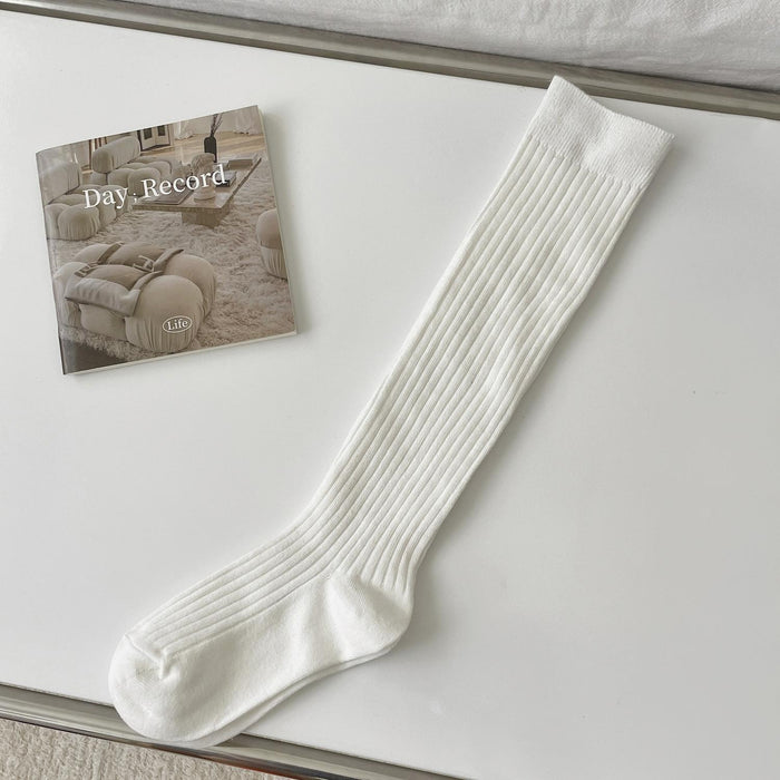 Wholesale Socks Four Seasons Vertical Stripe Solid Color Middle Tube Stacked Socks