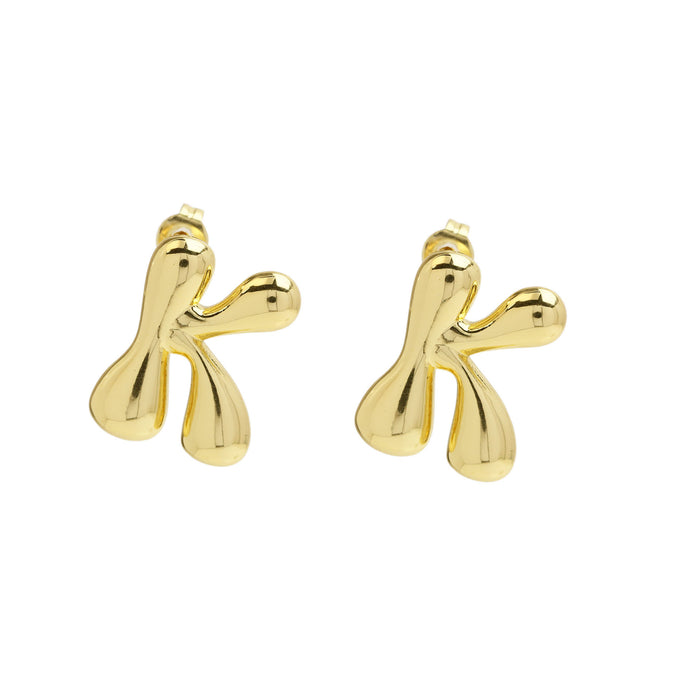 Wholesale 2PCS 18K Gold Brass 26 English Letters Earrings JDC-ES-BaiYi008