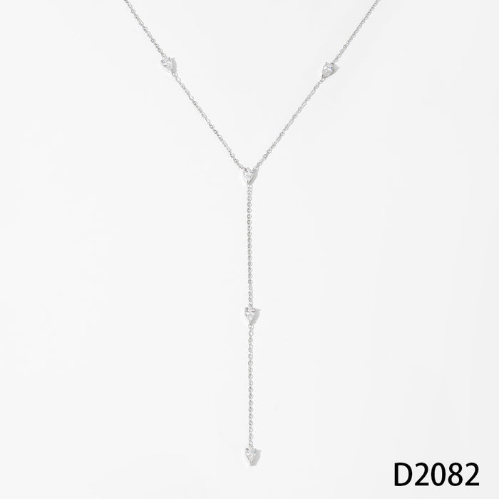 Wholesale Stainless Steel Y Shaped Necklace Gold Zircon Drop Tassel Fashion Jewelry Accessory