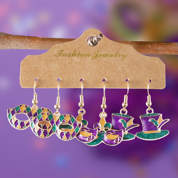 Wholesale Colorful Carnival Sequin Earring Set Alloy Drip Oil Pendant Earrings Accessory MOQ≥2