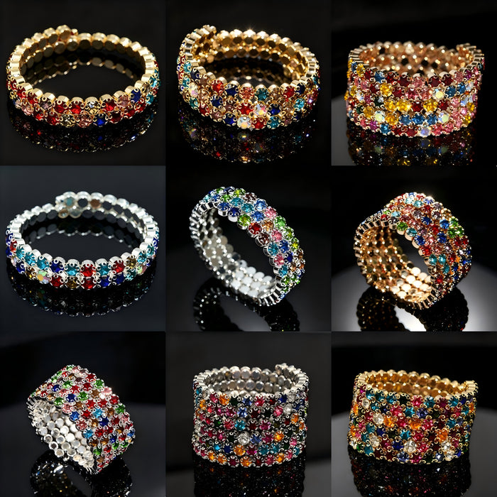 Wholesale Women S Rhinestone Wrap Bracelet Bohemian Style Double Row Silver Sparkling Geometric Cuff Jewelry Accessory