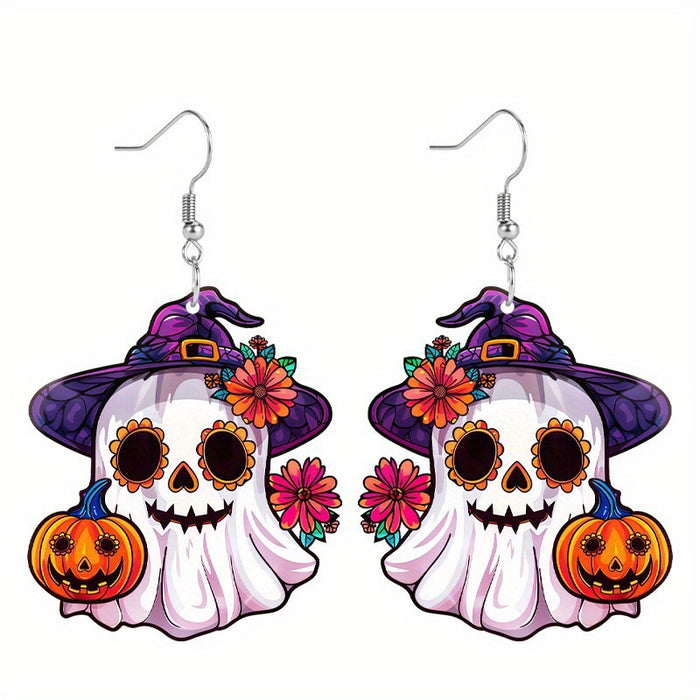 Wholesale Halloween Day of The Dead Ghost Pumpkin Acrylic Earrings JDC-ES-WenT026