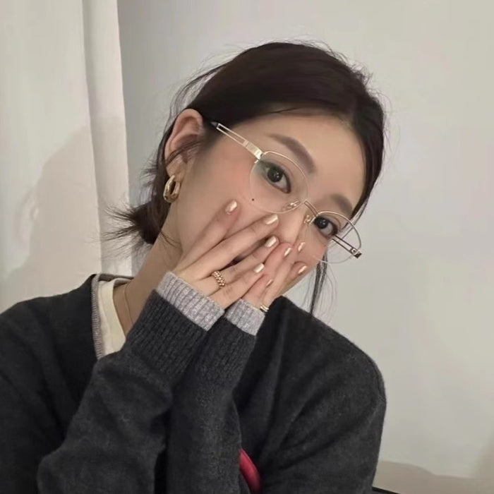 Wholesale Golden edged oval half frame glasses, cool and anti blue light prescription myopia frame