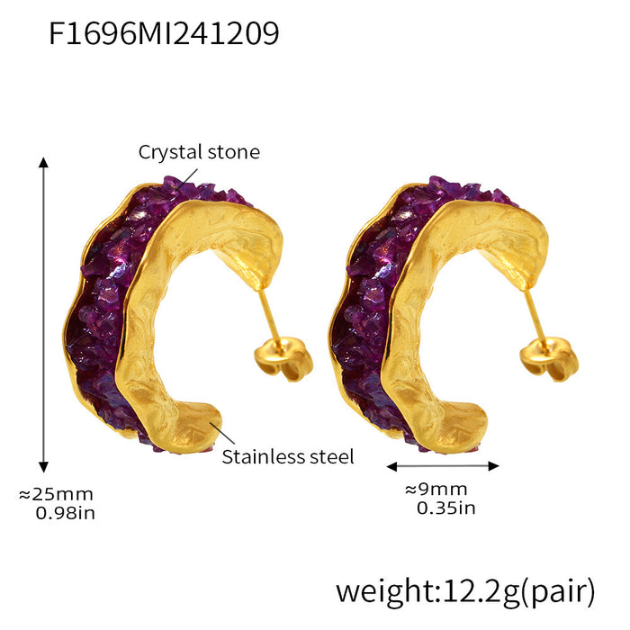 Wholesale Crystal Stone C-Shaped Earrings Luxury Personality Stainless