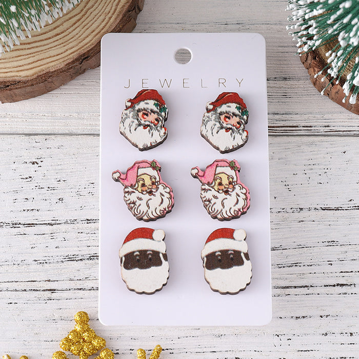 Wholesale Christmas Wooden Earring Set Snowman Santa Design Fashion Accessory