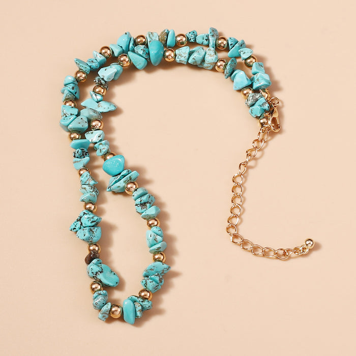 Wholesale turquoise irregular beaded gravel alloy necklace handmade