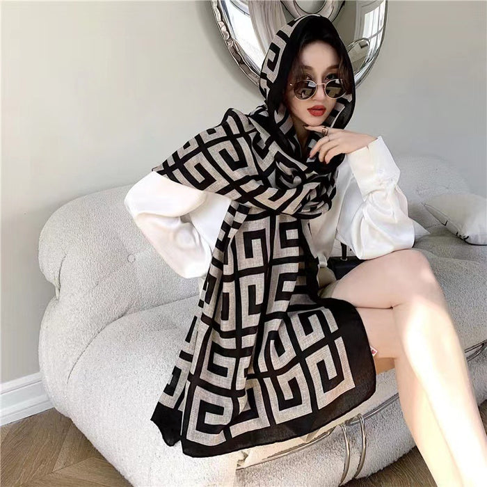 Wholesale Autumn Shawl with Herringbone Pattern Ethnic Style Scarf for Women Winter High-end Cotton and Linen Scarf for Warmth JDC-SF-MC001