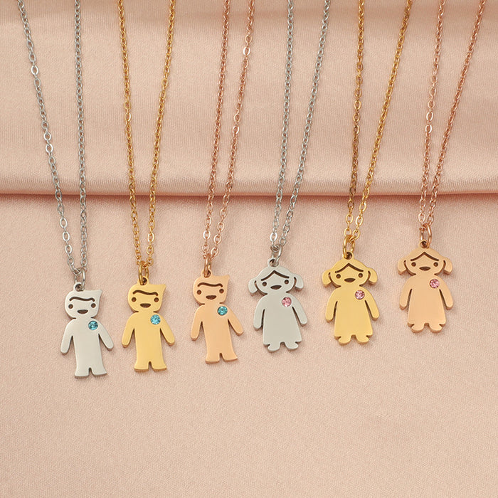 Wholesale Cartoon Boy and Girl Pendant Stainless Steel Necklace JDC-NE-MinP001