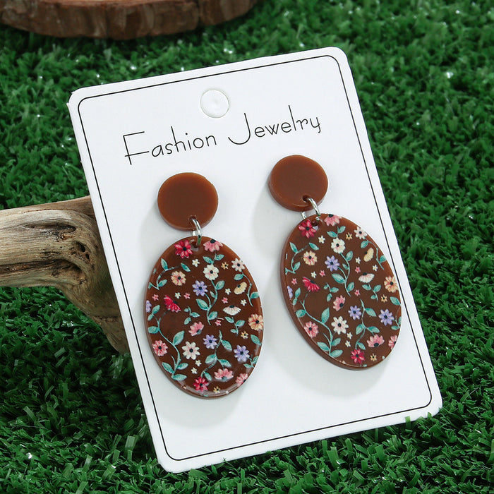 Wholesale Spring Retro Exaggerated Flower Earrings Brown Oval Flower Acrylic Earrings