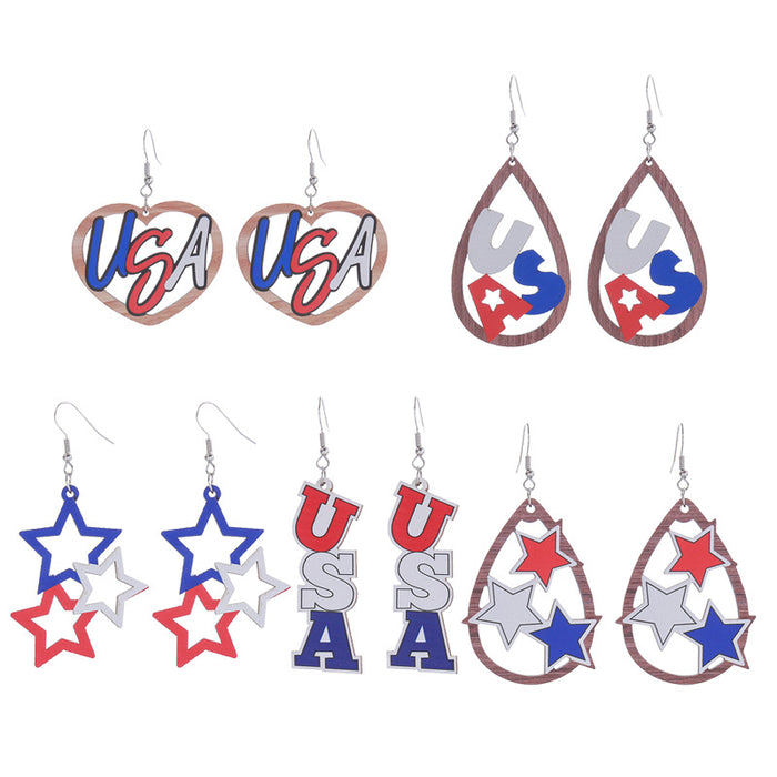 Wholesale Hollow Wooden Independence Day Earrings JDC-ES-ChouTteng017