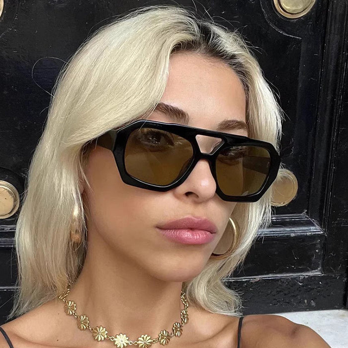Wholesale Fashion Sunglasses Large Frame Double Beam Sunglasses Leopard Pattern Color Personalized Wearing Glasses