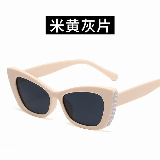 Wholesale Cat's Eye Pearl Sunglasses Simple Sunglasses Trendy Personalized Sunglasses Anti UV High End