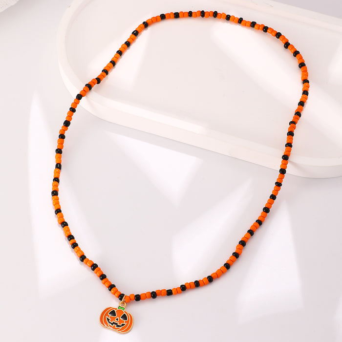Wholesale Skull Ghost Pumpkin Bat Pendant Necklace Women's Beaded Bracelet suit Halloween