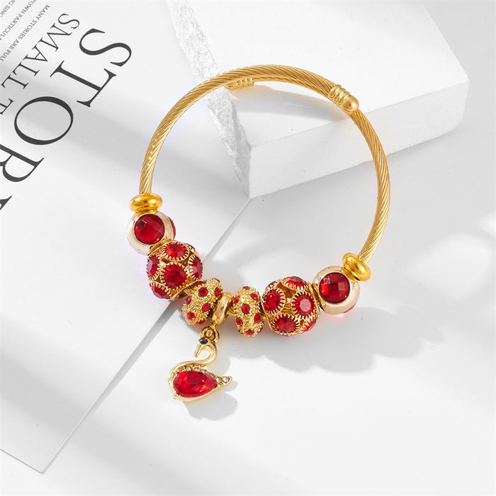 Wholesale Stainless steel butterfly bead bracelet with high-end feel and diamond inlaid pendant bracelet