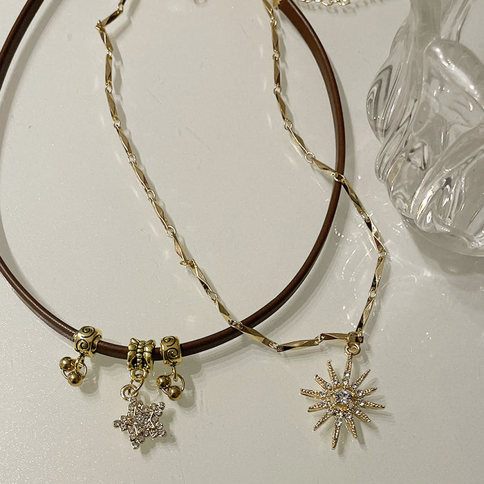 Wholesale Maillard sun star necklace for women, niche, light luxury, ins, cold style necklace, retro double-layered clavicle necklace